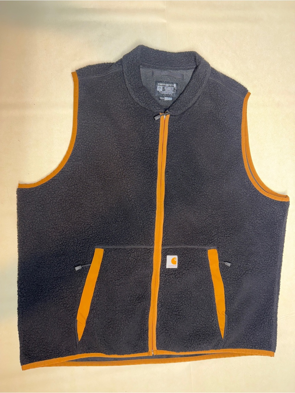 Carhartt Men’s Charcoal Fleece Vest with Orange Trim